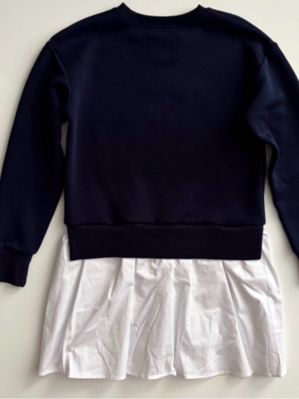 Addison Bay Navy Crewneck Sweatshirt dress  with White Layered Hem
